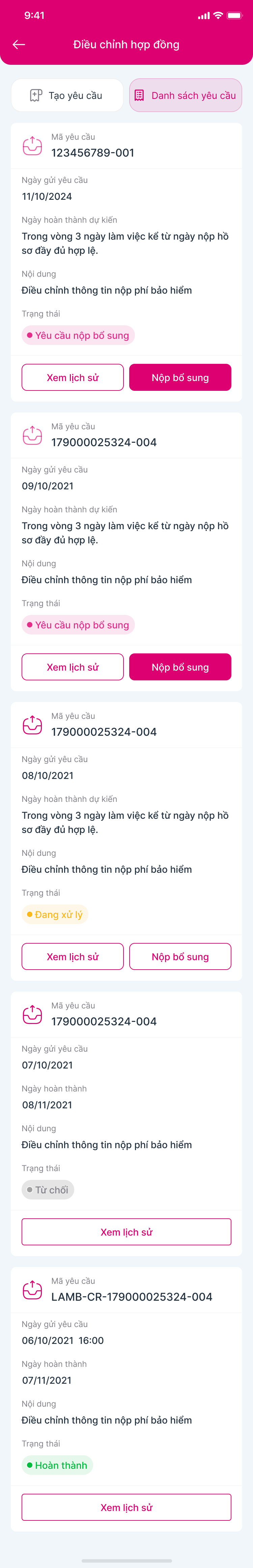 Tab Danh sách yêu cầu