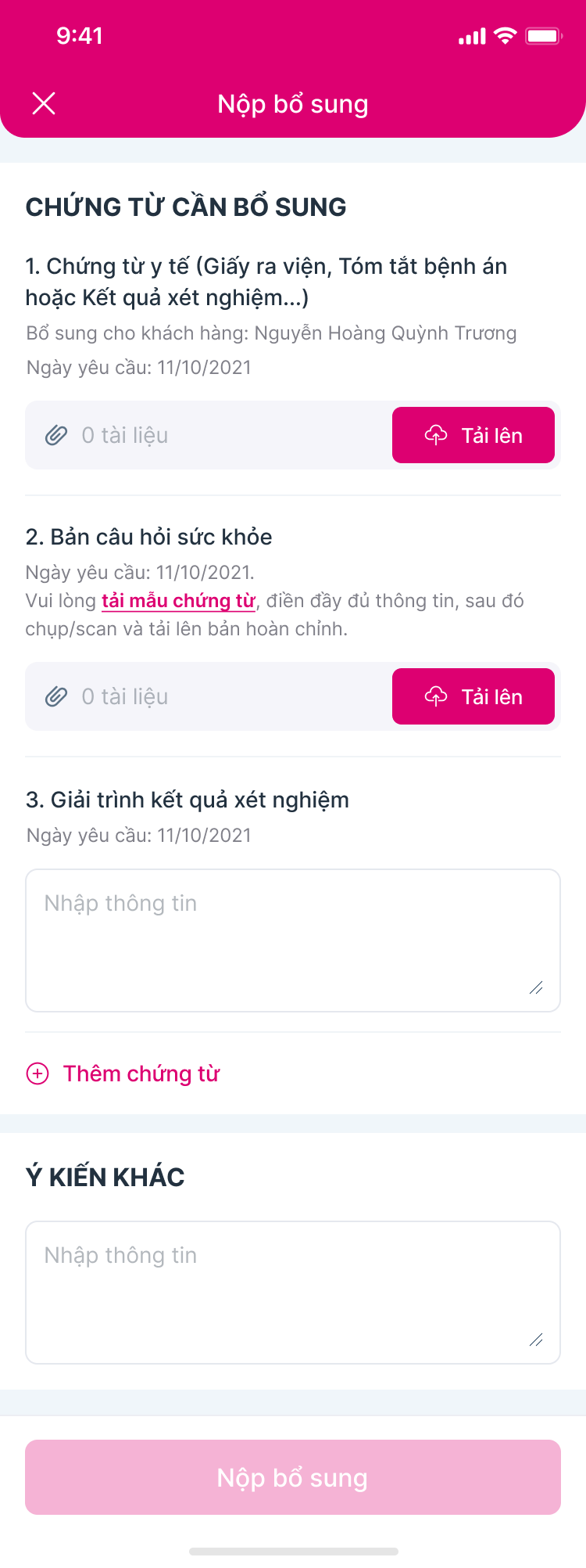 Form nộp bổ sung